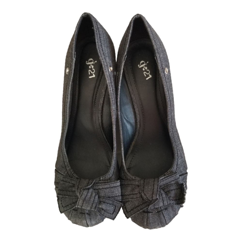 G 21 ( LING) BLACK/GRAY JEAN MATERIAL HEELS SIZE 7.5